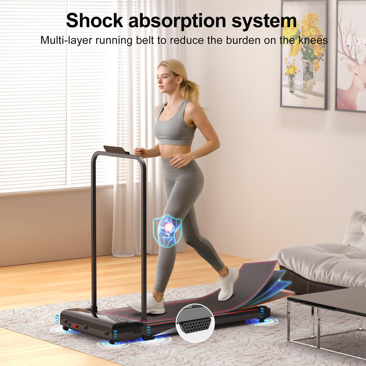 Walking Pad Treadmill for Home - Foldable Treadmills with Handle Bar Mini Portable Walk Pads Under Desk Small Spaces Compact Folding Electric Treadmills Office Walking and Running Machine Terluxra