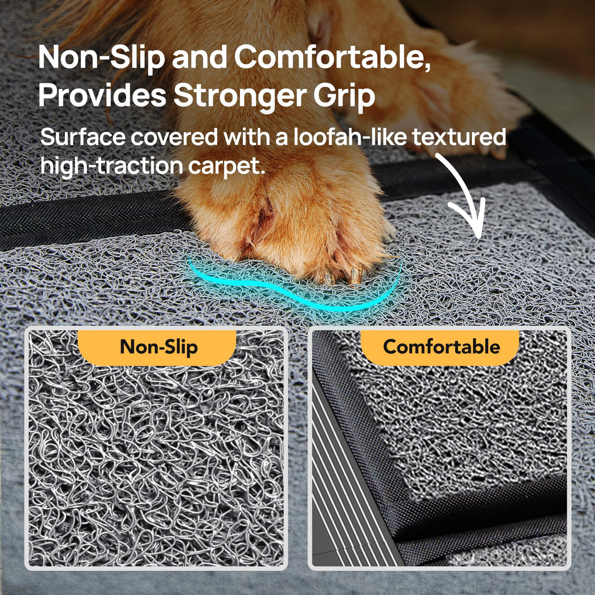 PetThem Dog Ramp for Cars, 71" L × 17.2" W, Extra-Long Foldable Extra-Long for a Gentler Climb, Non-Slip Rug Surface, 250-lb Capacity, Space-Saving Storage, Stable Support