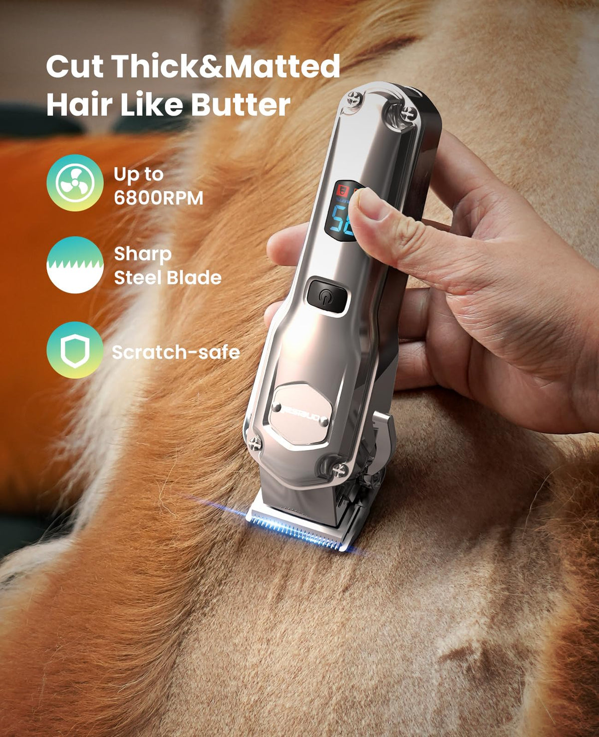 oneisall Dog Clippers for Grooming Thick/Matted Hair, 4-in-1 Grooming Kit Detachable Stainless Steel Blade, Powerful Motor, IPX6 Waterproof, Low Noise, Paw Trimmer and Nail Grinder, 9 Guide Combs