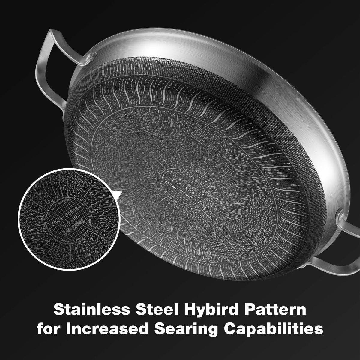 Yeksum 14 Inch Paella Pan with Lid, Ceramic Nonstick & Stainless Steel Induction Ready, 12-Serving Large Skillet, Oven Safe 550°F for Paella, Searing, Frying (Family Gathering & Outdoor Cooking)