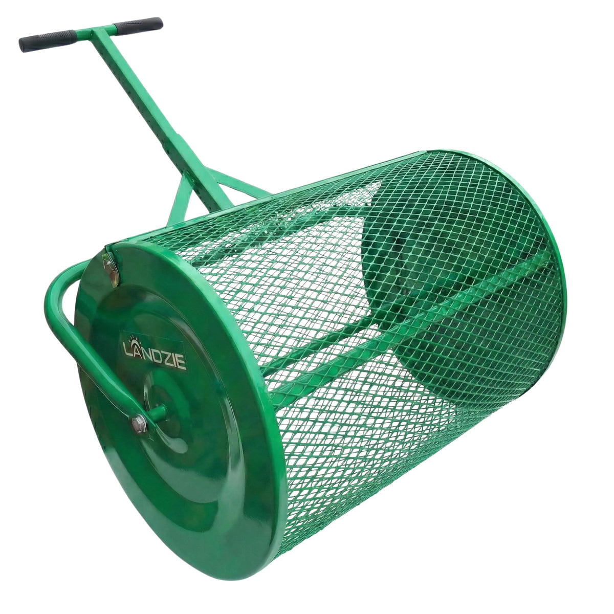 LANDZIE - Compost Spreader 24 Inch, Peat Moss & Top Soil Roller Metal Mesh Basket Spreader for Manure Mulch Topdressing, Compact - Push or Tow Lawn & Garden
