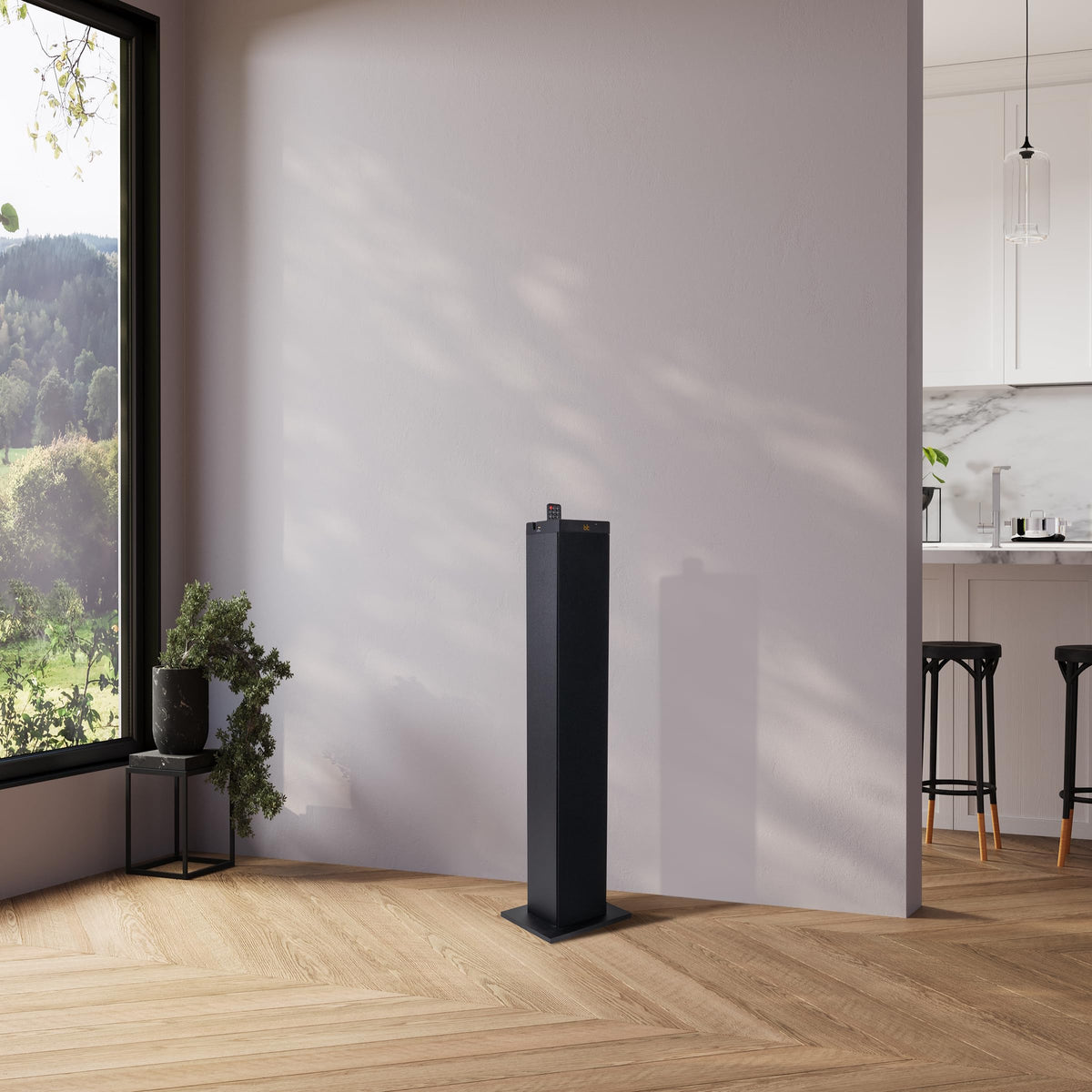 GOgroove Bluetooth Tower Speaker with Subwoofer Built in - Floorstanding Home Speaker with Powerful Bass and Dual Drivers, 120W Peak Power, MP3 3.5mm Aux, USB 2.0 Port Flash Drive, FM Radio (Single)