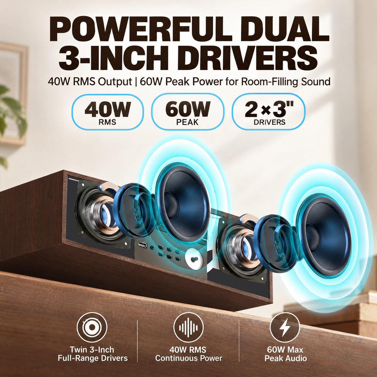 LONPOO Bluetooth Stereo System for Home, 40W CD Player with Speaker DSP Enhanced Audio, Real Wood Enclosure,12mm Thick MDF, Aluminum Panel, 3" Woofer, Preset 20 Programmable FM Stations,Silver