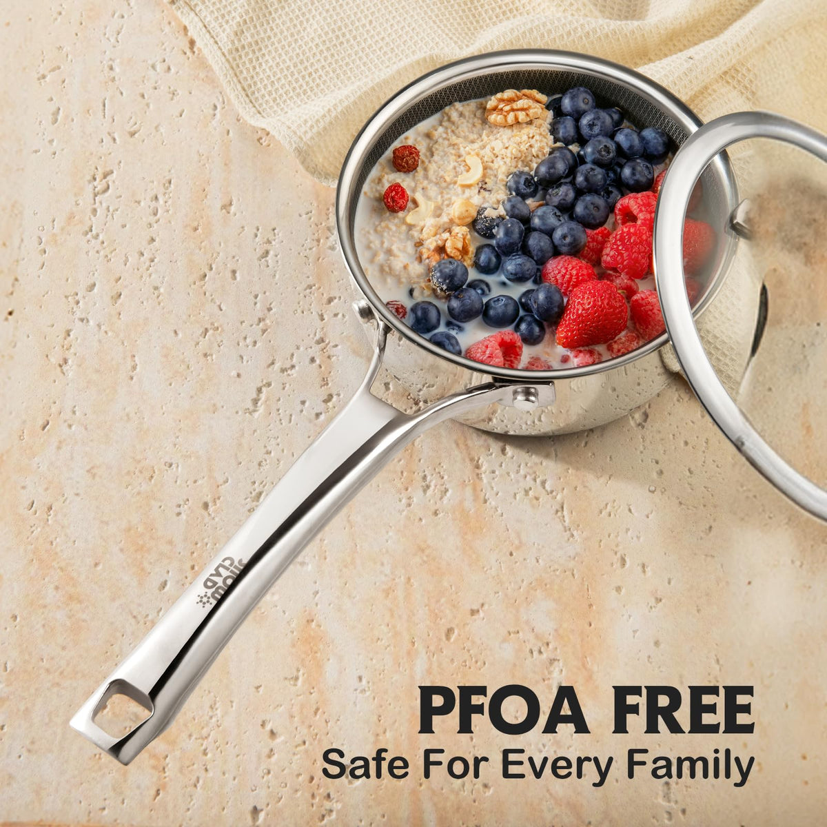 Sauce pan with lid,1.5 Quart & 2.5 Quart & 3.5 Quart Hybrid Nonstick Sauce pans set, Stainless Steel Butter Warmer cookware,non stick Pots PFOA Free, Ceramic and Gas Cooktops