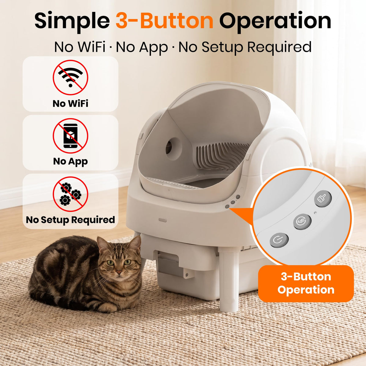 Self Cleaning Litter Box, Self Cleaning Cat Litter Box, Open-Top Design No app or Wi-Fi needed—plug in this self cleaning cat litter box, press the power button, and spend less time scooping
