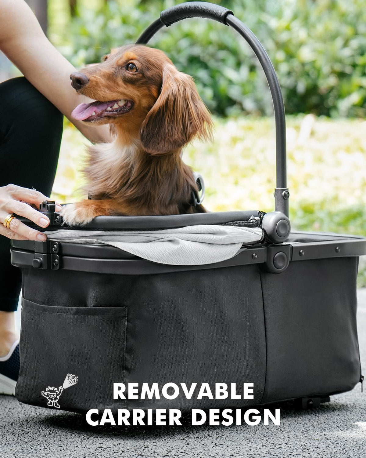 Pet Stroller for Small Dogs and Cats, One-Click Foldable Dog Stroller with Detachable Carrier & 3 Safety Tethers, Holds up to 33 lbs, Storage Basket & Cup Holder, Breathable Mesh, Black