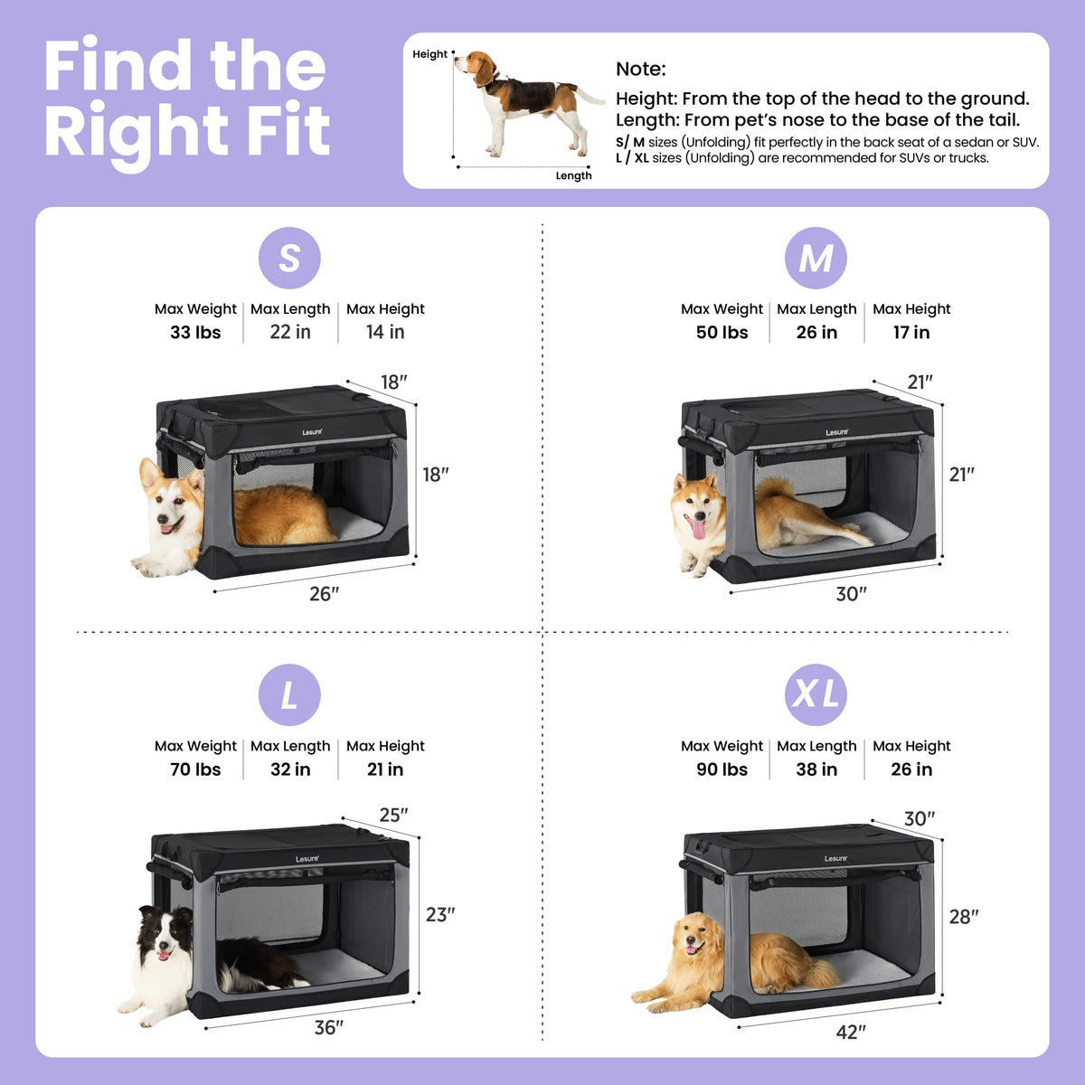 Lesure Shown on Today Show Soft Collapsible XL Dog Crate, 42in Black Portable Travel Camping Pet Kennel, 4-door, Indoor Outdoor Use, Easy to Set Up and Fold, For Extra Large Breeds Up to 90 lbs