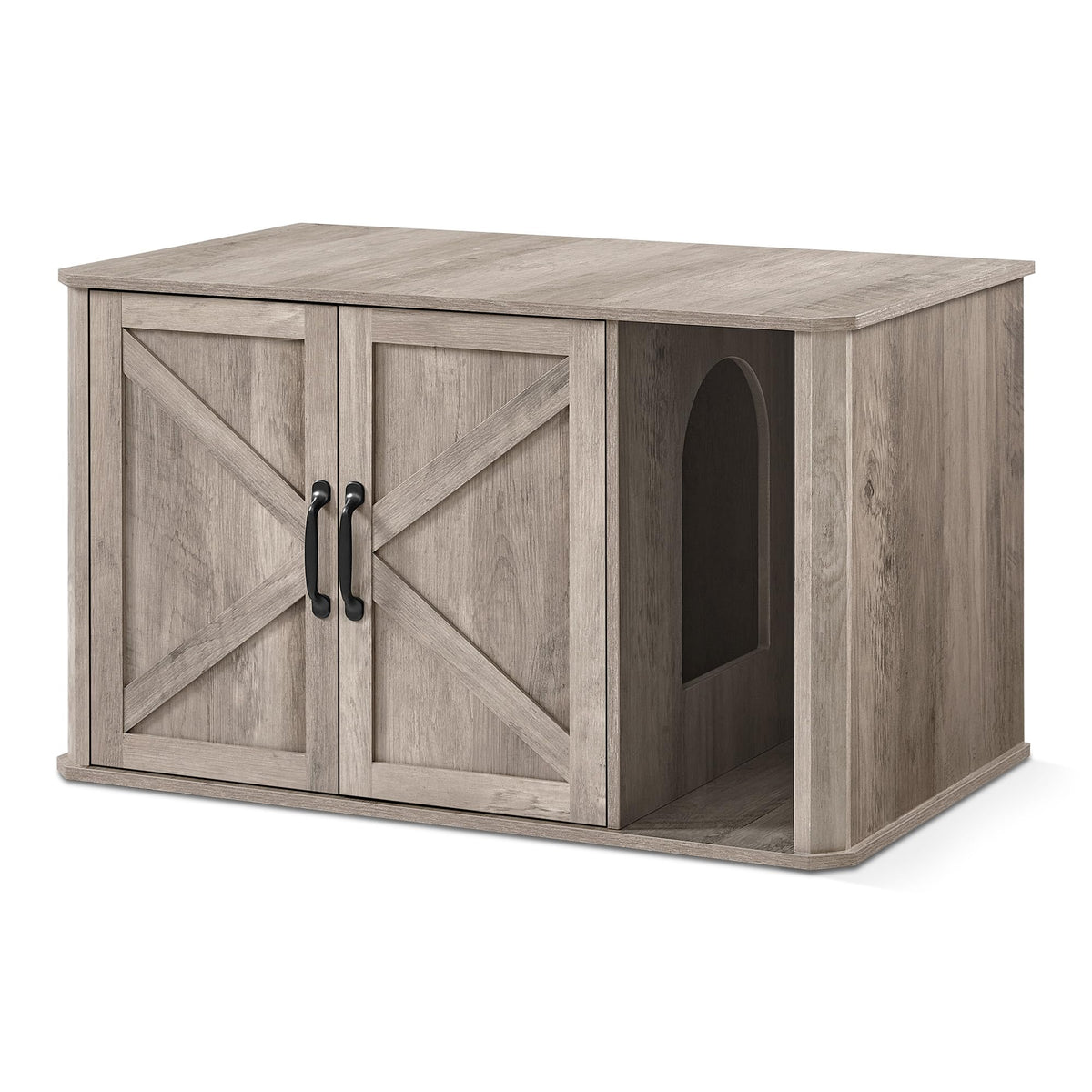 Feandrea Double Cat Litter Box Enclosure for 2 Cats, Front Entry 33.5 x 19 x 19.5 Inches, Farmhouse Furniture, Cat House, Side End Table, TV Stand, Heather Greige