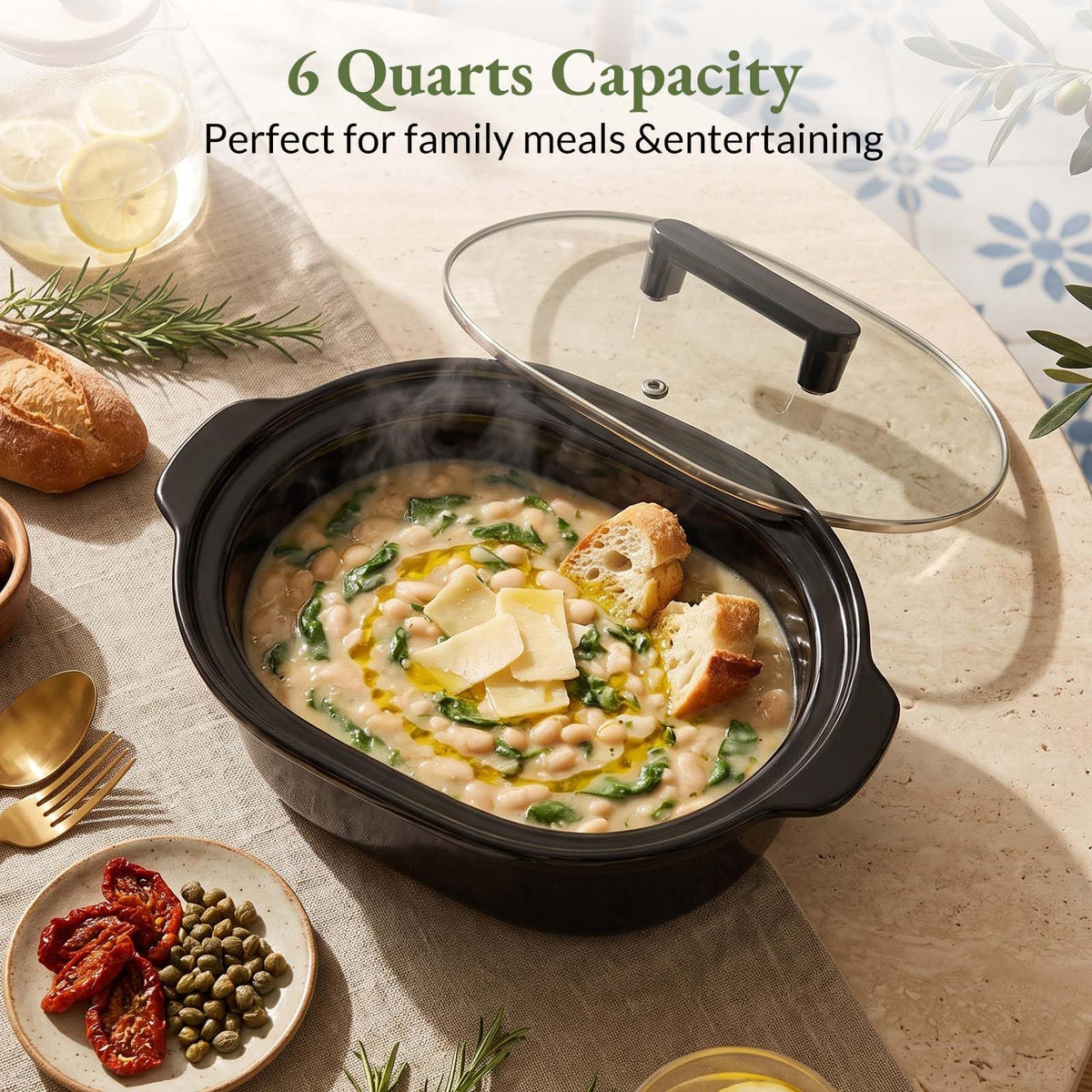 MAGNIFIQUE 6 Quart Programmable Slow Cooker Removable Healthy Nonstick Pot - Small Kitchen Appliance for Family Dinners - Serves 6+ People - Heat Settings: Keep Warm Oatmeal