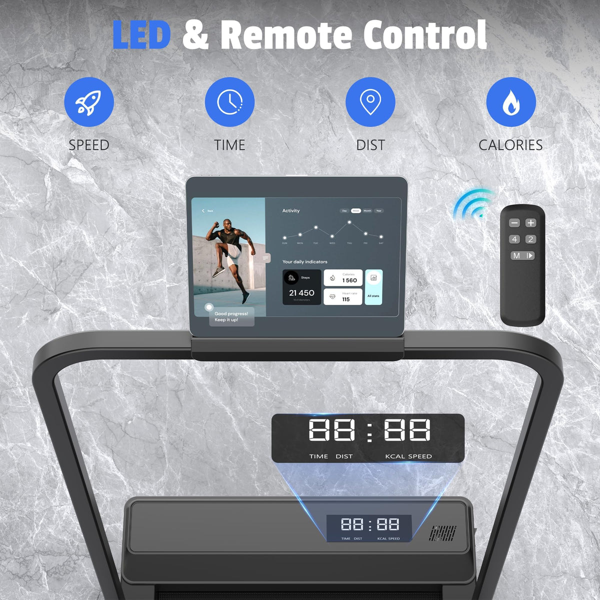 Walking Pad Treadmill for Home,Treadmills Under Desk with Handle Bar Foldable, Portable Caminadora Eléctrica para Casa, Small Mini Compact Exercise Equipment Office Space Jet Black 02 Upgrade