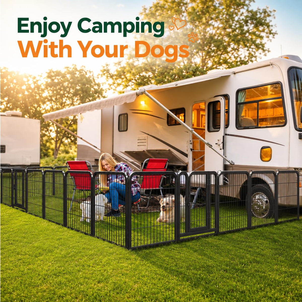 Yaheetech Dog Playpen 24in 16 Panels Pet Fence for Indoor Yard RV Camping Easy Setup, Heavy Duty Rustproof Frame with Secure Latch Door, DIY Layouts,Foldable Storage, for Puppies & Small Dogs