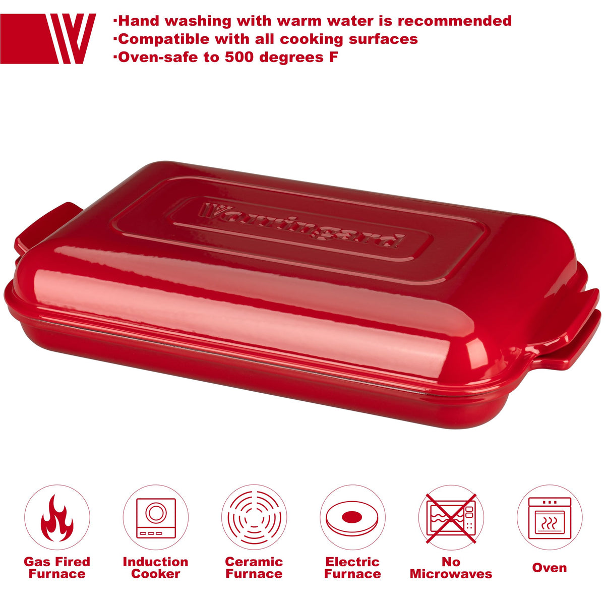 VORRINGARD Enameled Cast Iron Baguette Bread Baker with Lid, French Bread Baking Pan for Artisan Homemade Baguettes, Crispy Crust Bread Oven for Sourdough & Bakery Style Baking, 3-Slot, Red