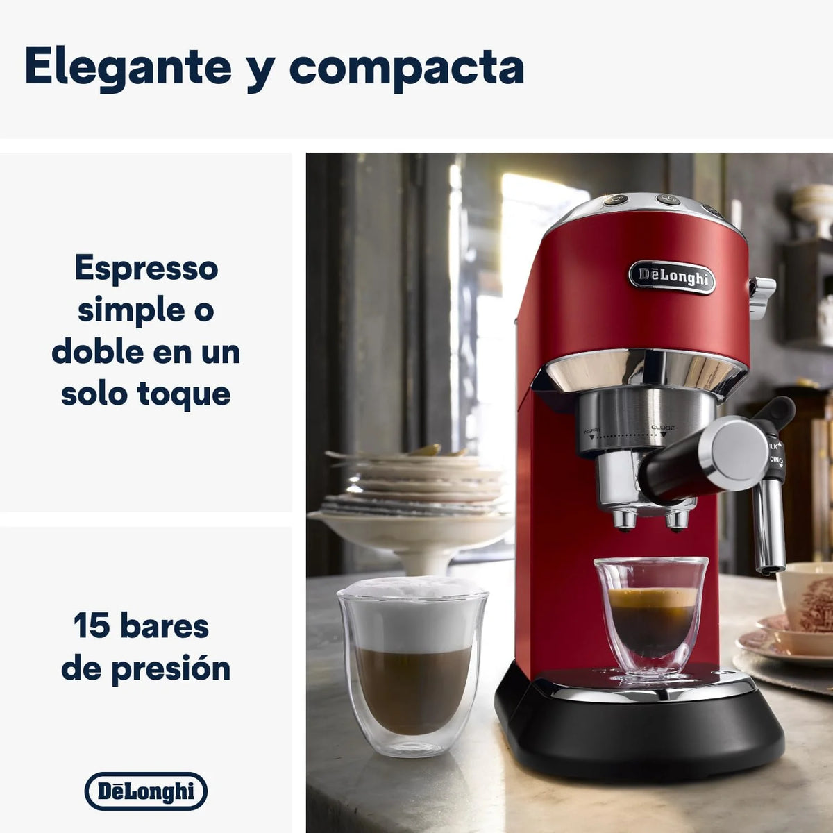 2026 De'Longhi Dedica – Stainless steel pump coffee maker for ground or individual coffee, espresso and cappuccino, 1.3 litre