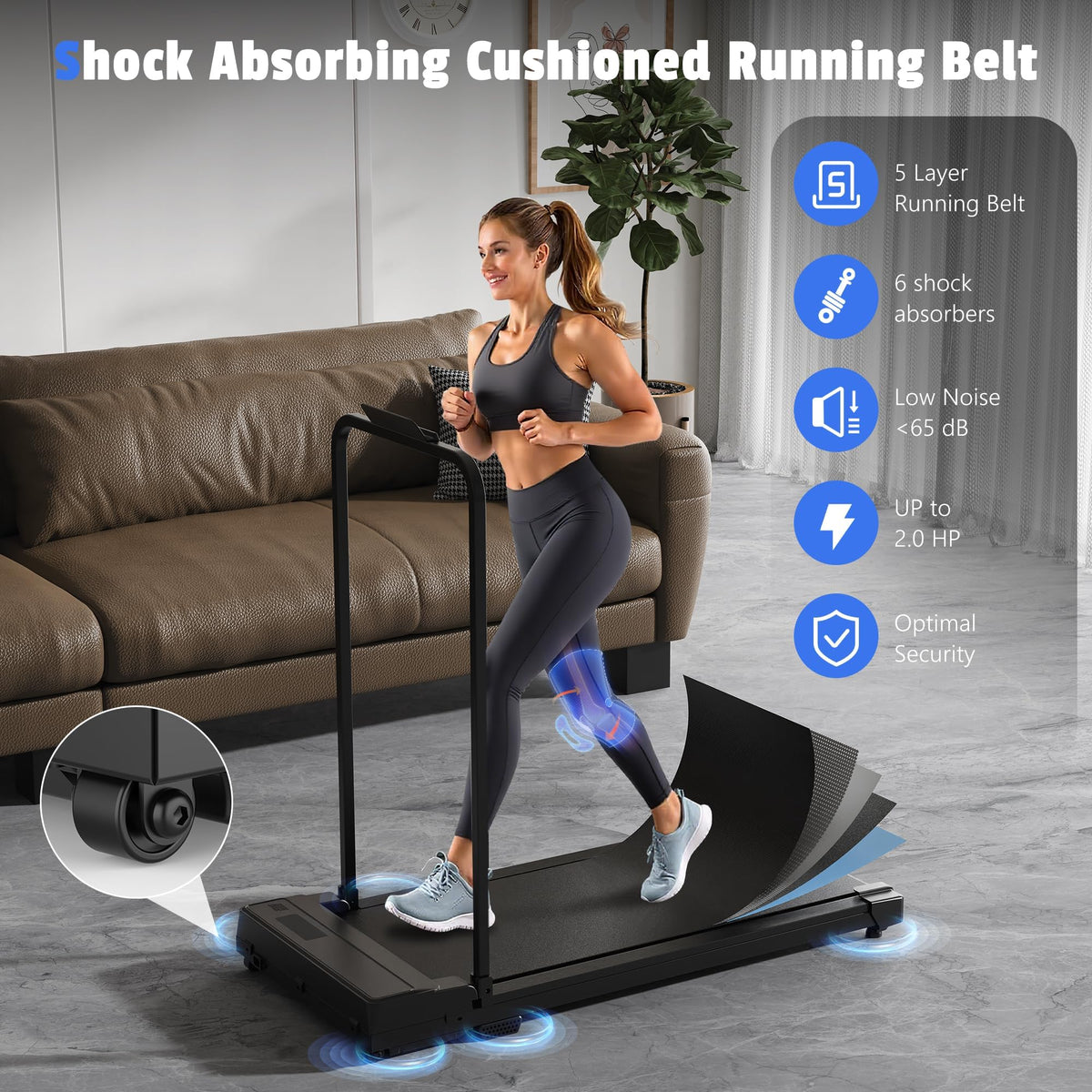 Walking Pad Treadmill for Home,Treadmills Under Desk with Handle Bar Foldable, Portable Caminadora Eléctrica para Casa, Small Mini Compact Exercise Equipment Office Space Jet Black 02 Upgrade