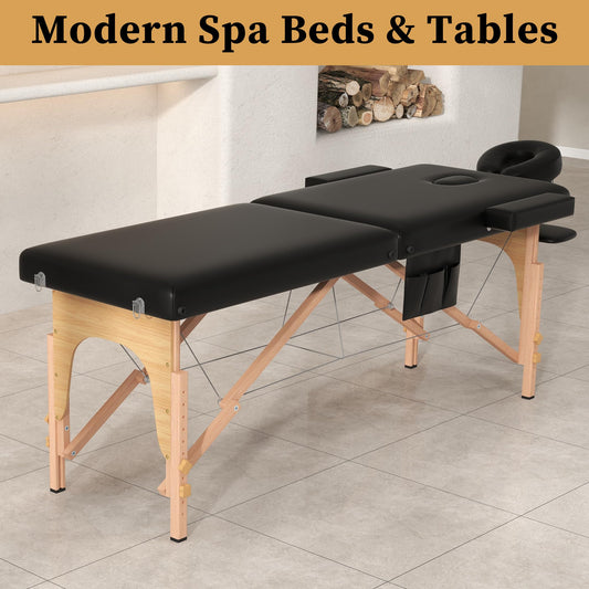 Portable Massage Table, Lightweight Wood Frame with Carry Handle, Black Includes Oil Pocket, Face Cradle, Height Adjustable & Compact for Tattoo, Facial Care, Spa Treatments & Lash Extension