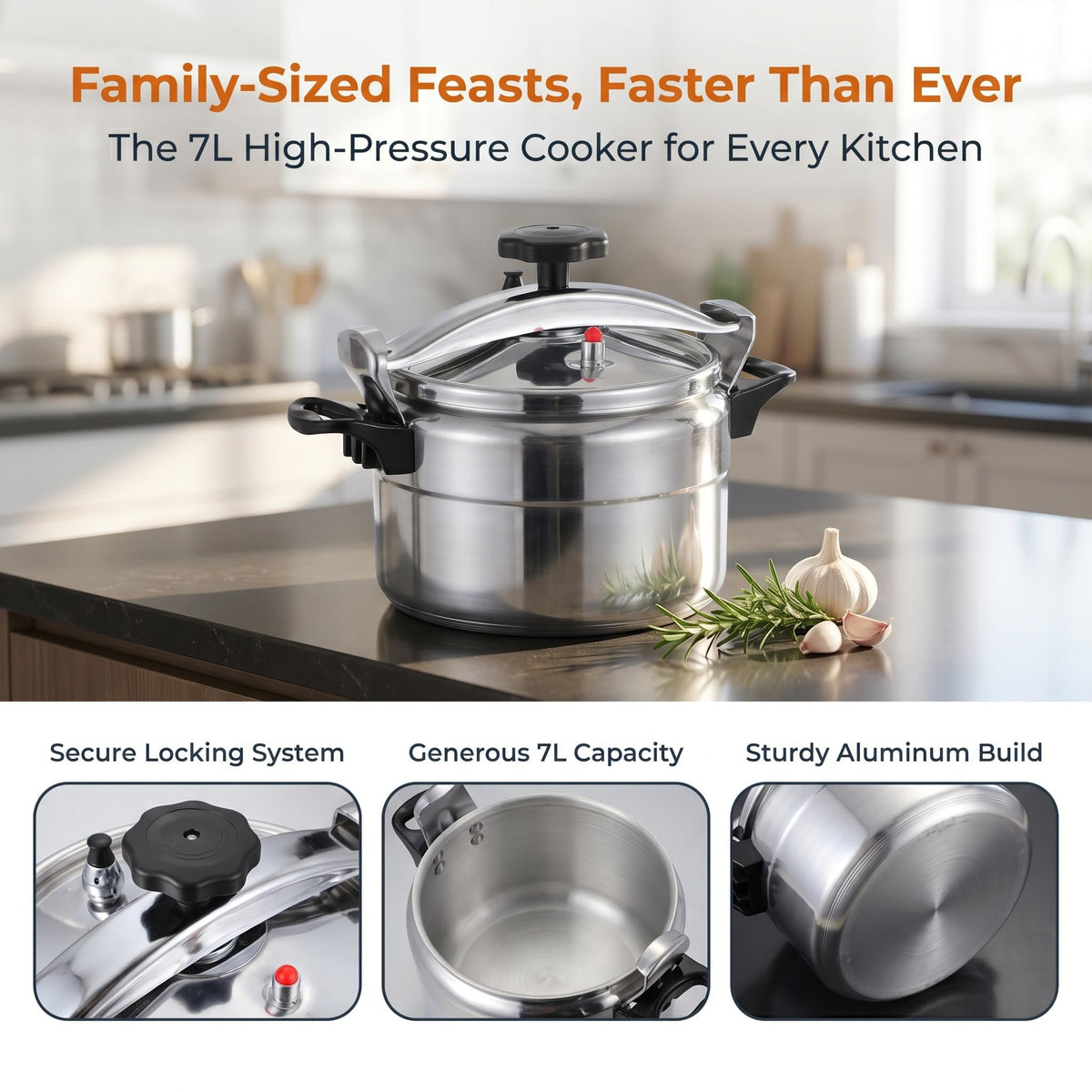 Luxshiny Stainless Steel Pressure Cooker Gas Stove Top Pressure Canner 7.4Quart/7L Safety Aluminum Canning Pot Household Cooker Pot Silver
