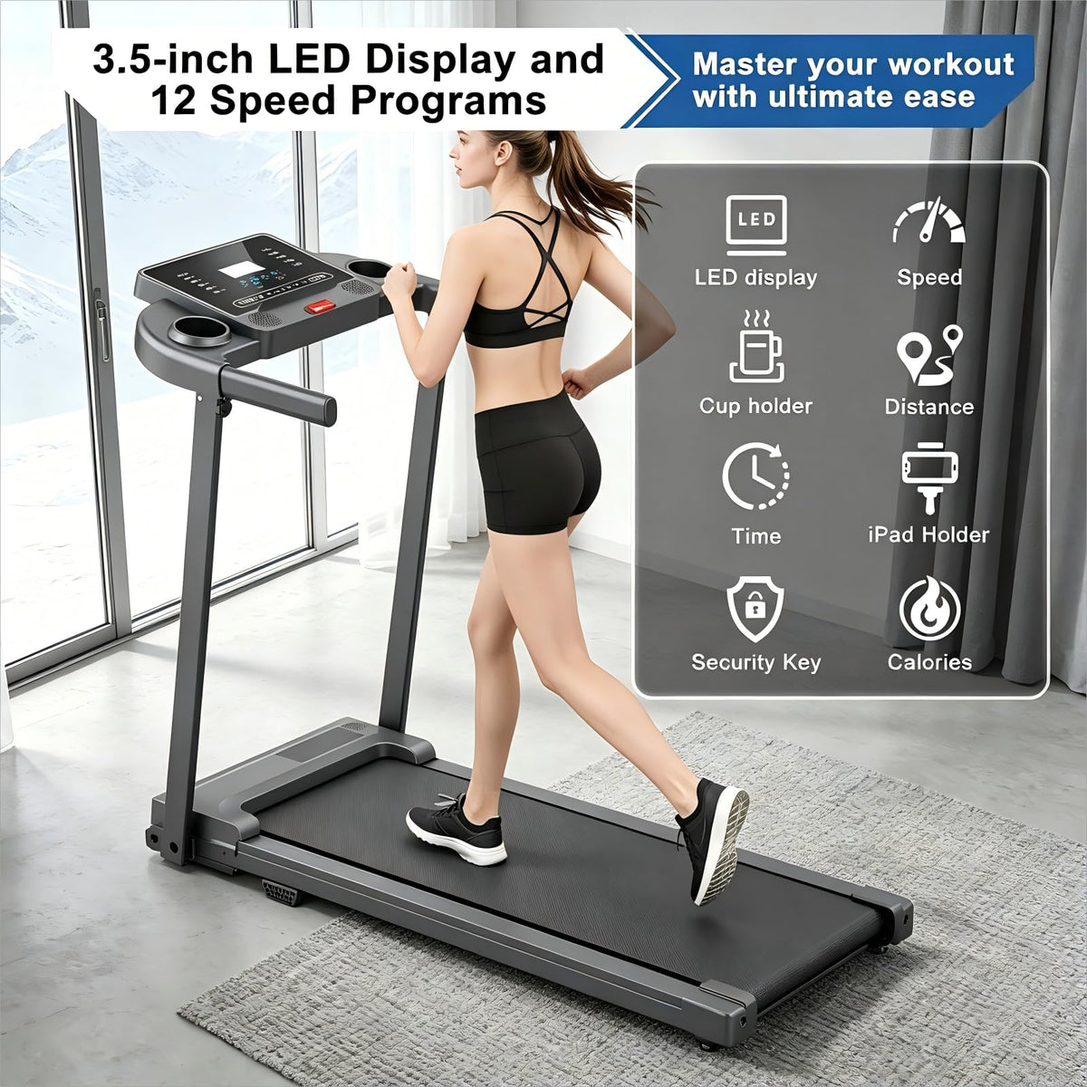 Treadmills for Home Walking Pad Machine- Foldable Treadmill with Handle Bar for Running Jogging Gym, Compact Portable Caminadora Electrica w/Quiet Motor, Folding Tred Mills w/LED Dispay Pcrignbm