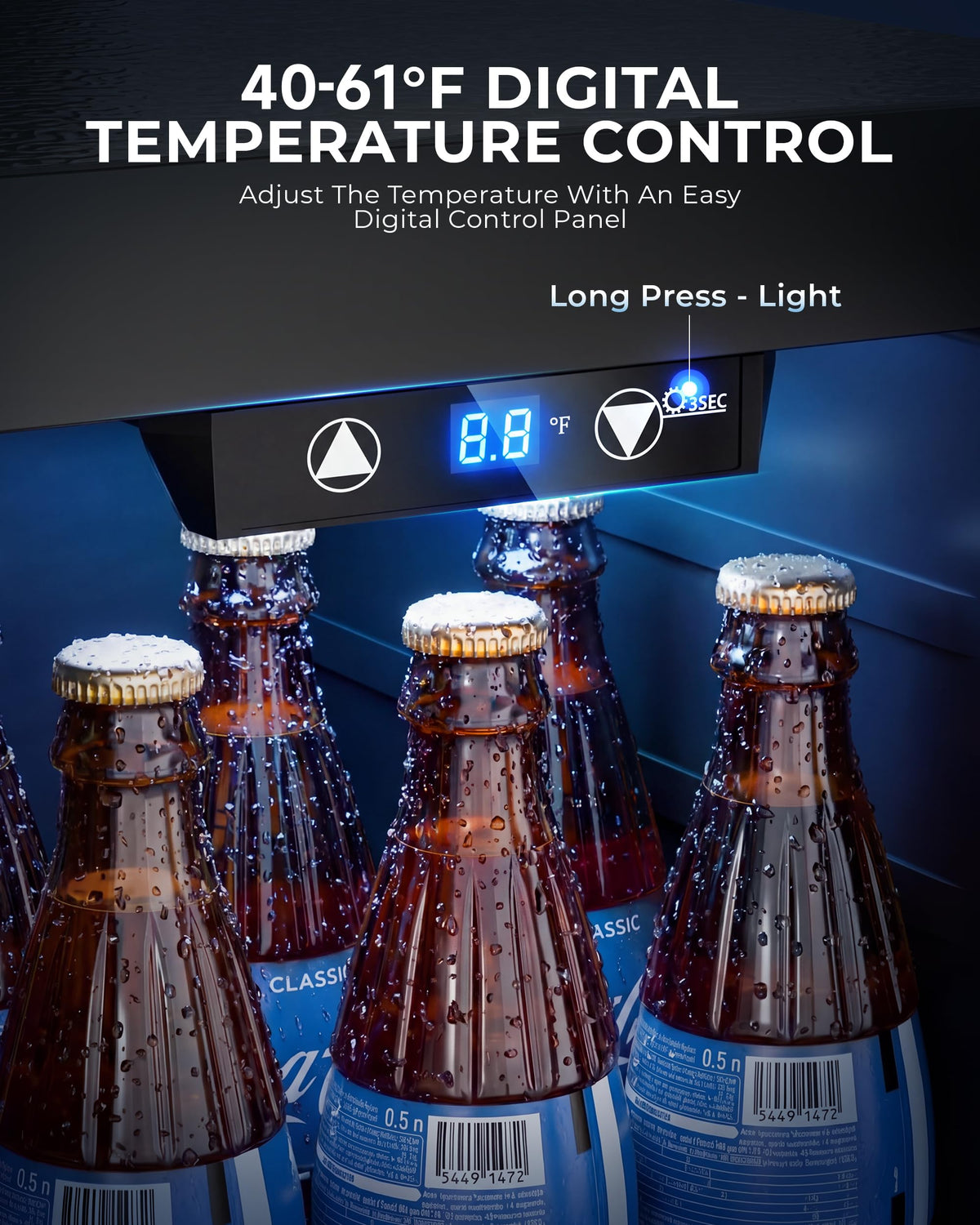 18L Beverage Refrigerator Cooler, 24-Can Mini Fridge with Glass Door LED Light, 40–61°F Digital Temperature Control, Freestanding Drink Fridge for Soda, Beer, Bedroom, Office & Home Bar