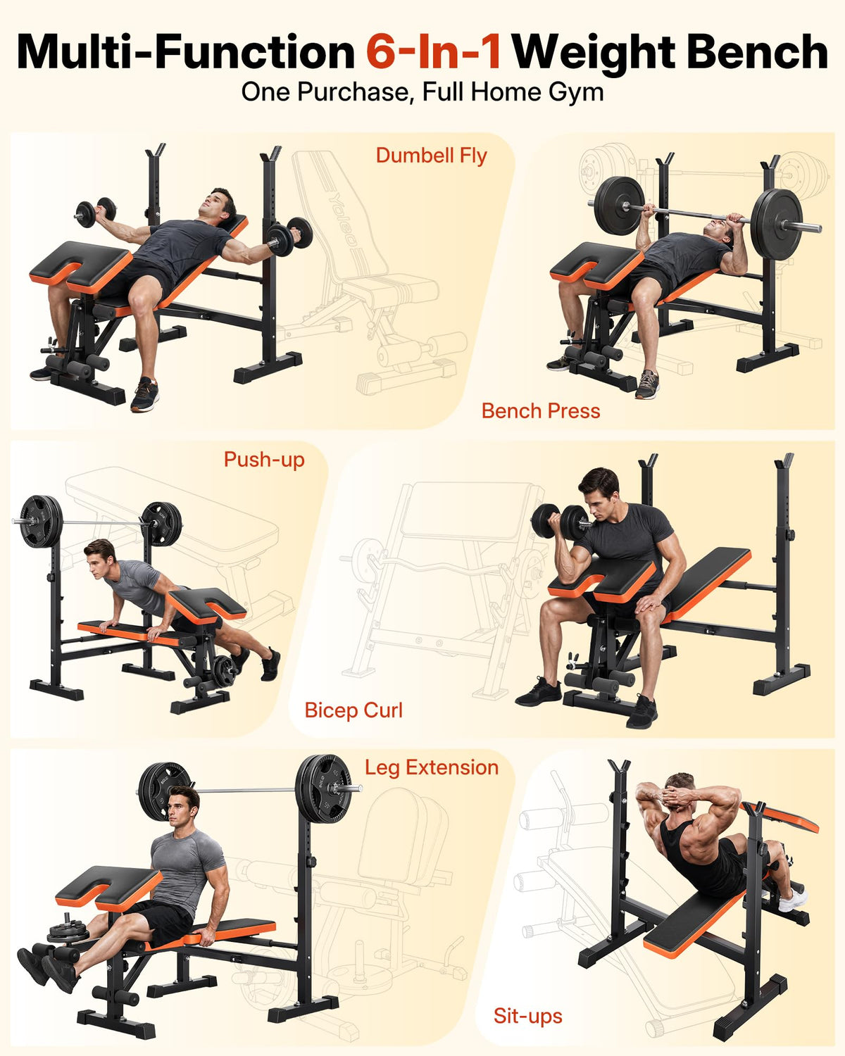 YOLEO Olympic Weight Bench,Adjustable Bench Press Rack for Fullbody Workout Roman Chair Upgrade, Wide Grip Fits 6-7 ft Olympic Bar, Ergonomic Backrest, Commercial Grade All in One Bench Set