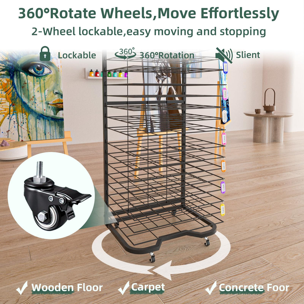 Art Drying Rack for Classroom,Paint Drying Rack On Wheels with 19 Removable Shelves,Study Metal Art Storage Rack for Art Studios,Schools