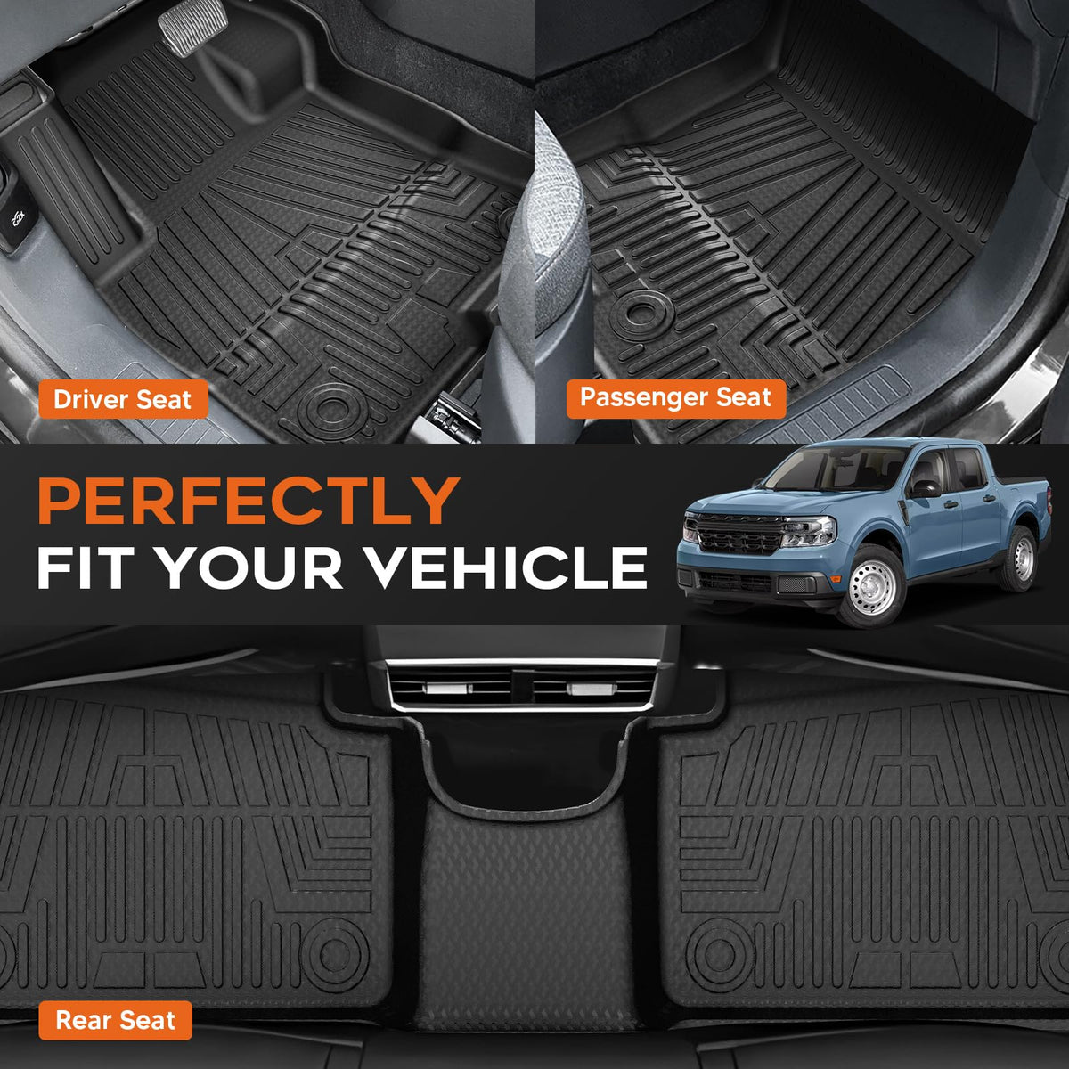 Floor Mats for 2022-2026 Ford Maverick Accessories(Only Fit Hybrid Models) All Weather Heavy Duty Car Floor Liners, Protection Automotive TPE Car Mats, Front & 2nd Row for Maverick Hybrid Accessories