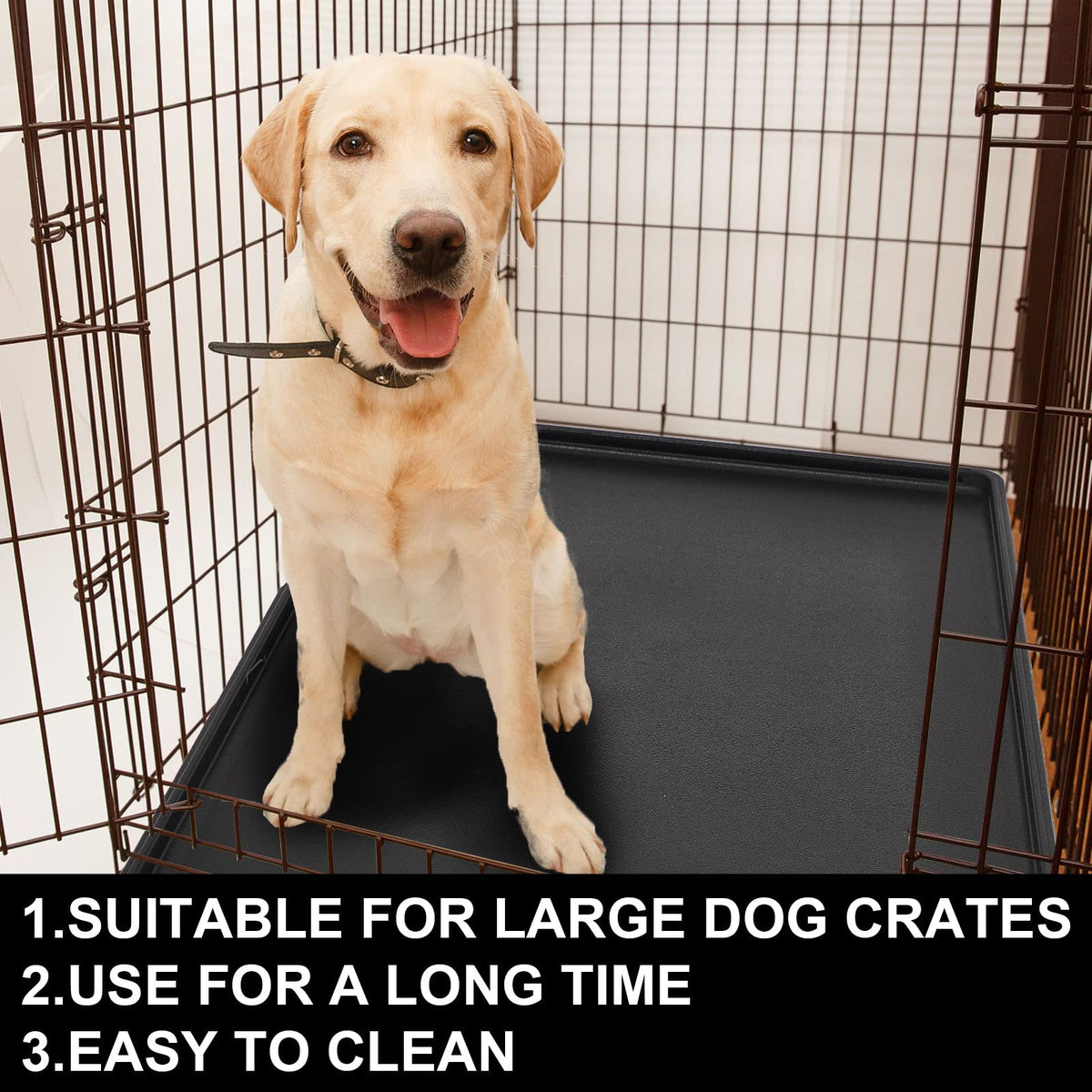 2 Pcs Dog Crate Tray 42" Replacement, Plastic Bottom Pan Dog Crate Pan for Kennel, Waterproof Easy to Clean, Leak-proof Plastic Ideal for Potty Training, Fits Wire Pet Cages, Black