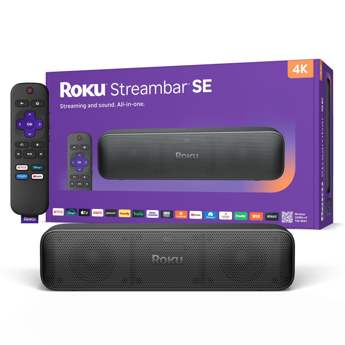 Roku Streambar SE, 4K Soundbar with Built-in Streaming Device TV Soundbar with Built-in 4K/HD/HDR Streaming & Front Facing Speakers - Included Remote Control