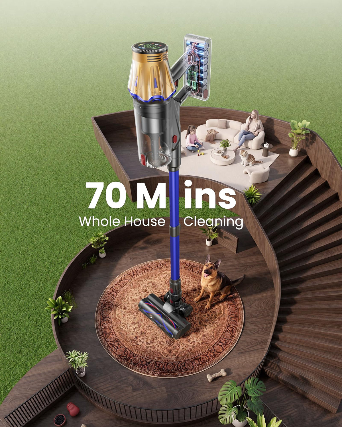 Cordless Vacuum Cleaner, Upgraded 650W 60KPA 70Mins Cordless Stick Vacuum Cleaner with Flexible Hose,Self-Standing,Touch Screen, Anti-tangle Wireless Vacuum Cleaners for Home/Pet Hair/Carpets/Floors