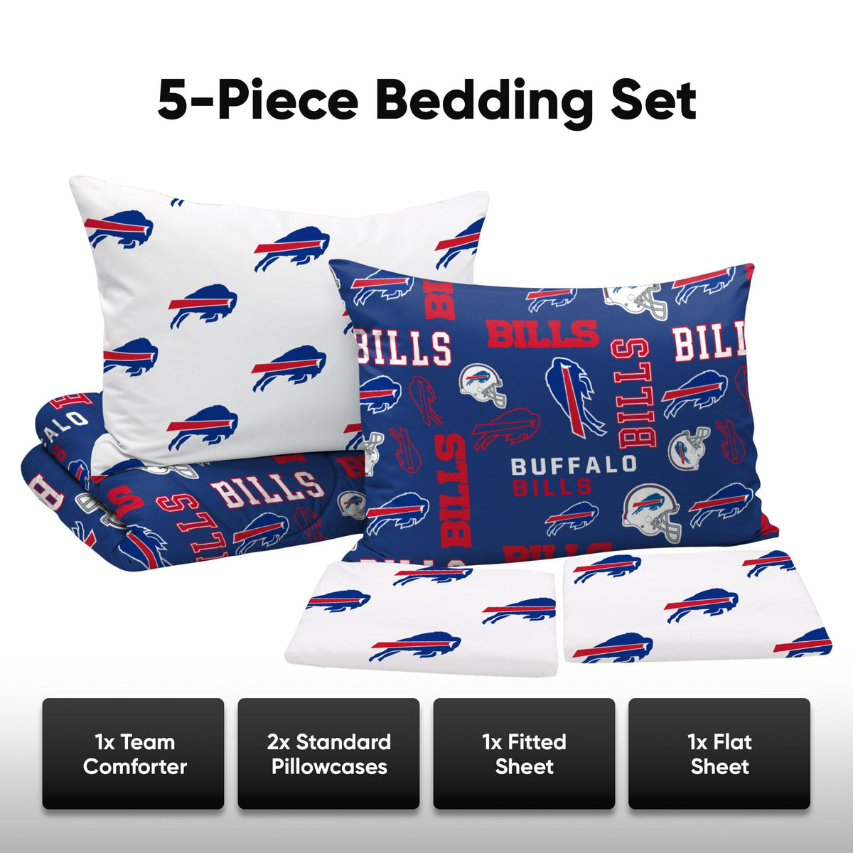 FOCO Unisex-Adult NFL Team Logo Bed in a Bag Comforter, Sheets, Pillow Cases Bedding 5-Piece Set
