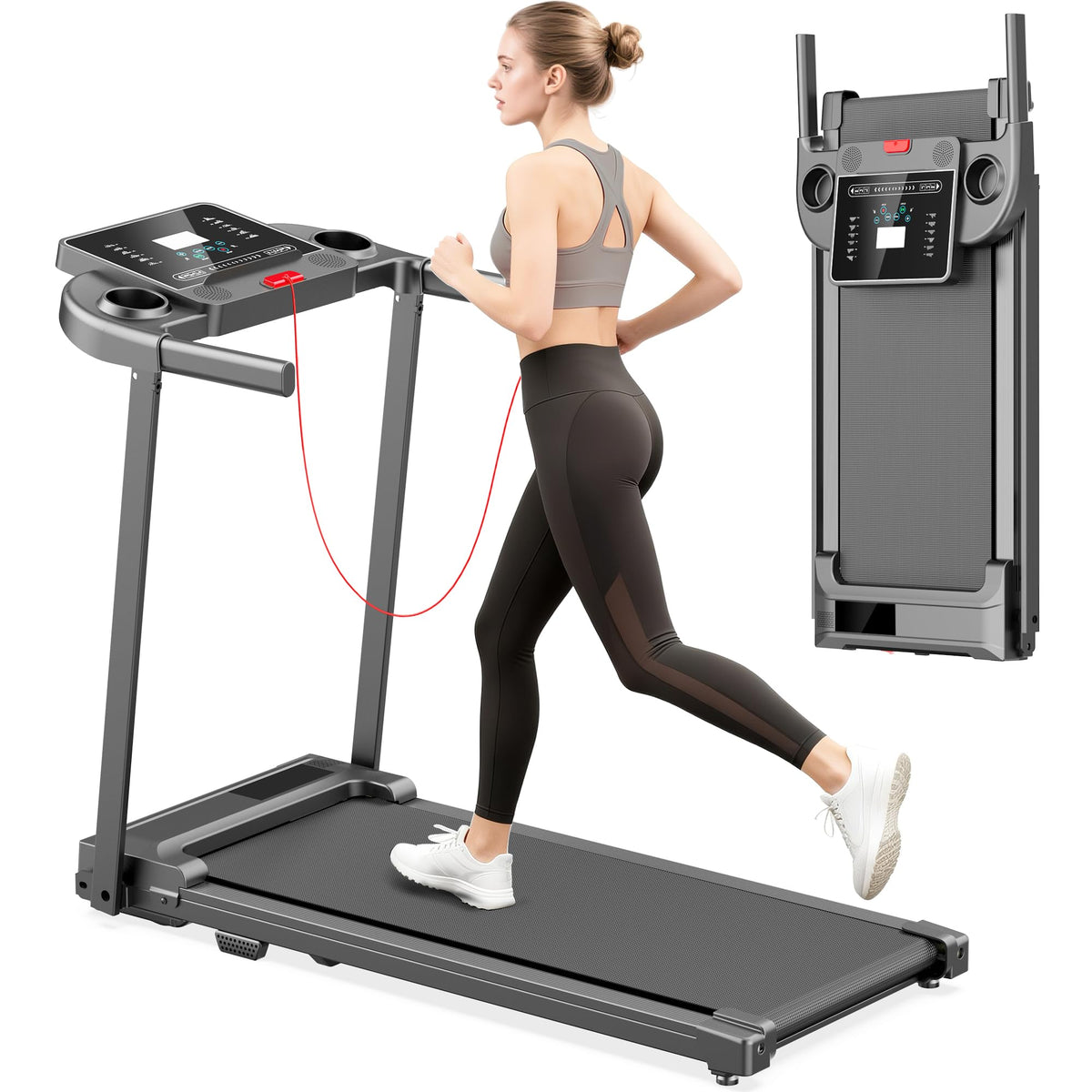 Treadmills for Home Walking Pad Machine- Foldable Treadmill with Handle Bar for Running Jogging Gym, Compact Portable Caminadora Electrica w/Quiet Motor, Folding Tred Mills w/LED Dispay Pcrignbm