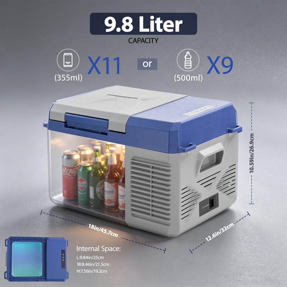 X9 12 Volt Refrigerator,Mini Portable Freezer,10 Quart Electric Cooler,12V Car Fridge,12/24V DC 100-240V AC for Ourdoor, Camping, Travel, Truck,RV, Boat -4℉~68℉