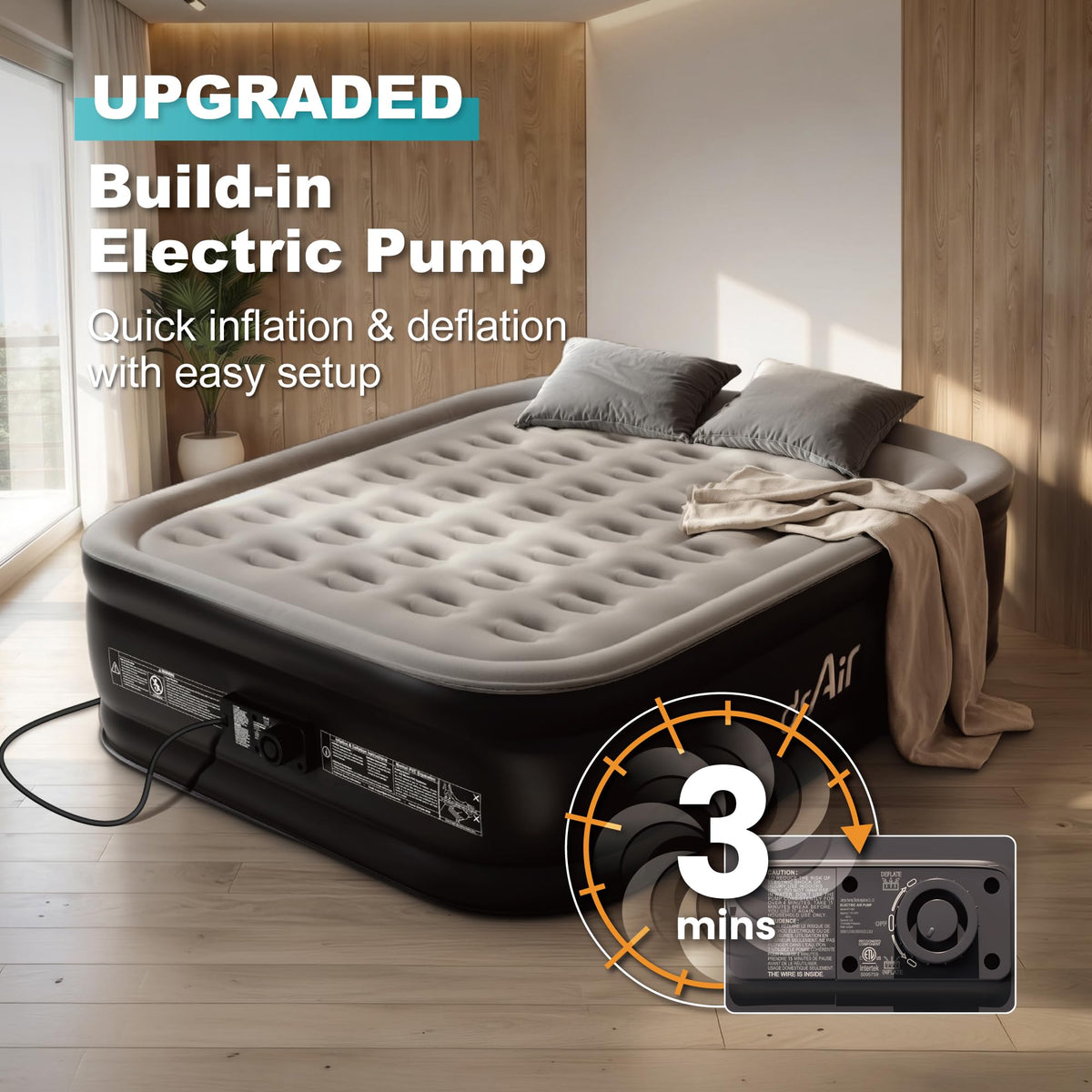 Dr. air Queen Air Mattress with Built-in Pump, Blow up Bed,18" Raised 800lb 10-Year Support,Upgraded 3-Min AeroCoil Inflatable Mattress,40% Thicker PVC,Better Air Retention,Waterproof,Home,Floor&Guests