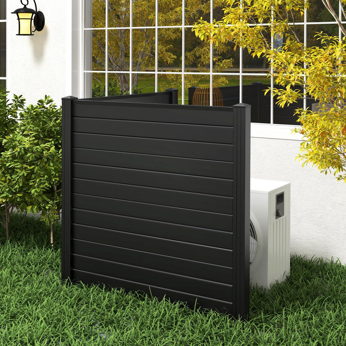 GIANTEX No-Dig Air Conditioner Fence, 2 Panels, 48''W x 48''H, Black Outdoor Privacy Screen, Metal Stakes, Weather-Resistant, AC Unit & Trash Bin Enclosure, HOA-Friendly Decorative Garden Fences