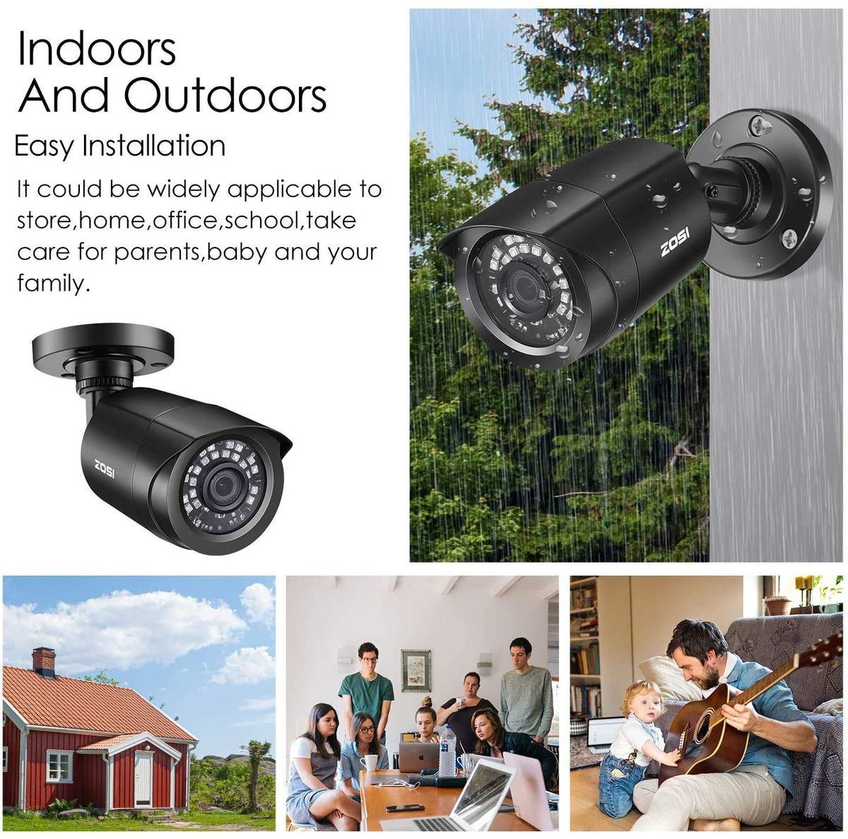 ZOSI 4 Pack 1080P HD TVI Wired Security Cameras, Outdoor Indoor Bullet Cam 80ft Night Vision, IP66 Weatherproof, for 1080P/5MP/4K HD TVI Analog CCTV DVR Home Surveillance System