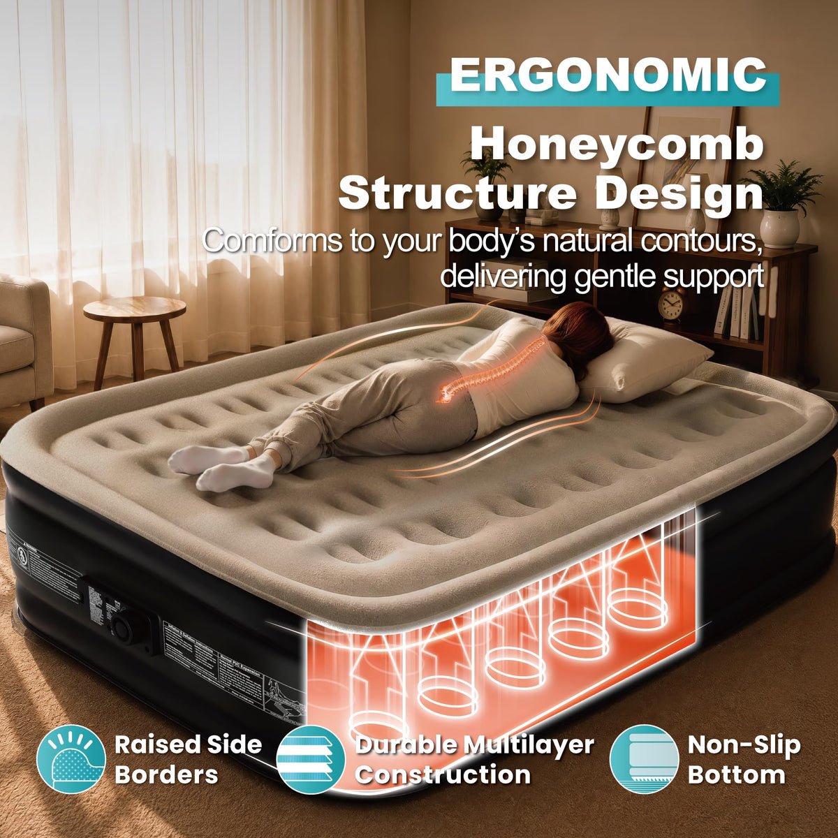 Dr. air Queen Air Mattress with Built-in Pump, Blow up Bed,18" Raised 800lb 10-Year Support,Upgraded 3-Min AeroCoil Inflatable Mattress,40% Thicker PVC,Better Air Retention,Waterproof,Home,Floor&Guests