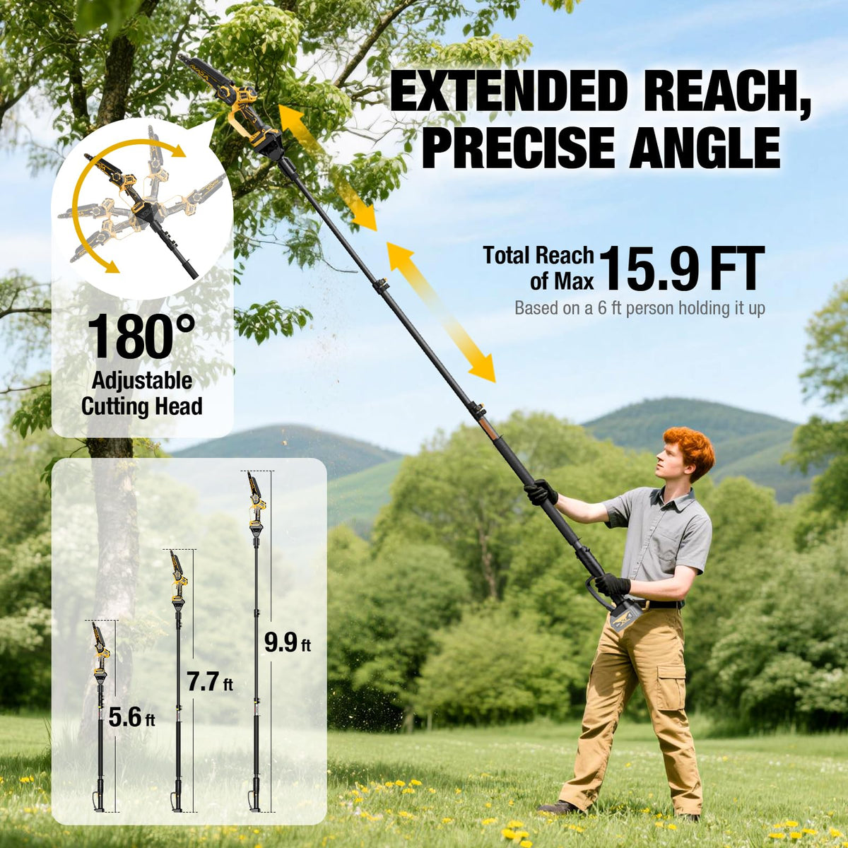 2-IN-1 Cordless 8-Inch Pole Saw & Chainsaw for DeWALT 20V MAX Battery - 1200W Brushless Motor, Total Reach of Max 15.9 FT, Lightweight, 8"&6"Electric Pole Saws for Tree Trimming Pruning (Tool Only)