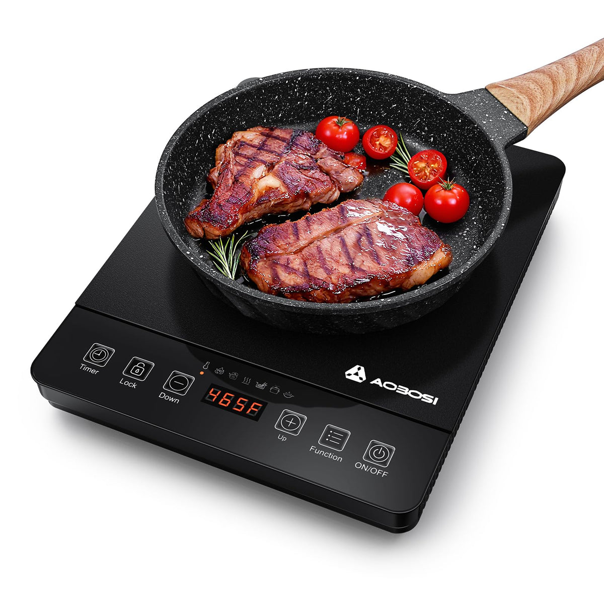 AAOBOSI Portable Induction Cooktop, 1800W, 20 Temp & Power Levels, Timer Fast & Even Heating, 4 Preset Modes, 4-Hour Timer, Compact & Portable, Easy to Clean, Apartments, RVs & Outdoor Cooking