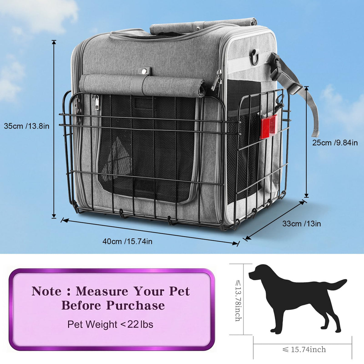 Foldable Dog Bike Rear Basket with Safety Leash & Padded Liner Pet Carrier for Small to Medium Dogs & Cats up to 22 lbs, Quick-Install Rear Bicycle Carrier for Travel