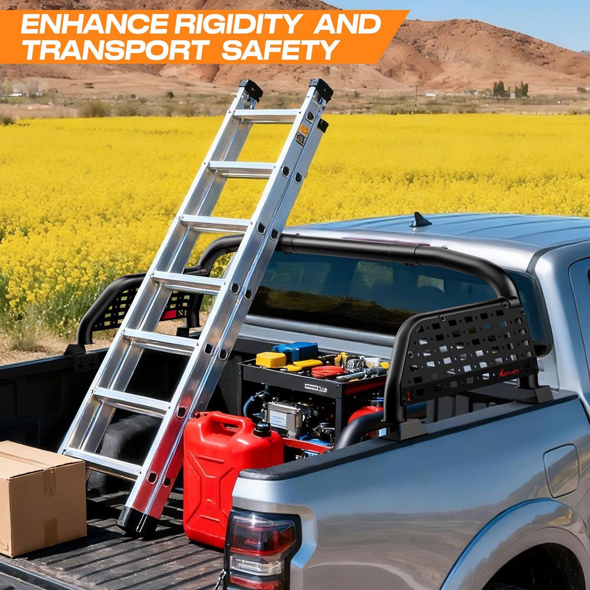 Adjustable Roll Bar for Truck Compatible with Ram Silverado F150 Fits Ram 1500, Tundra, Titan (59"-66" ). Heavy Duty Alloy Steel Stronger Enhance Rollover Protection on Off-road