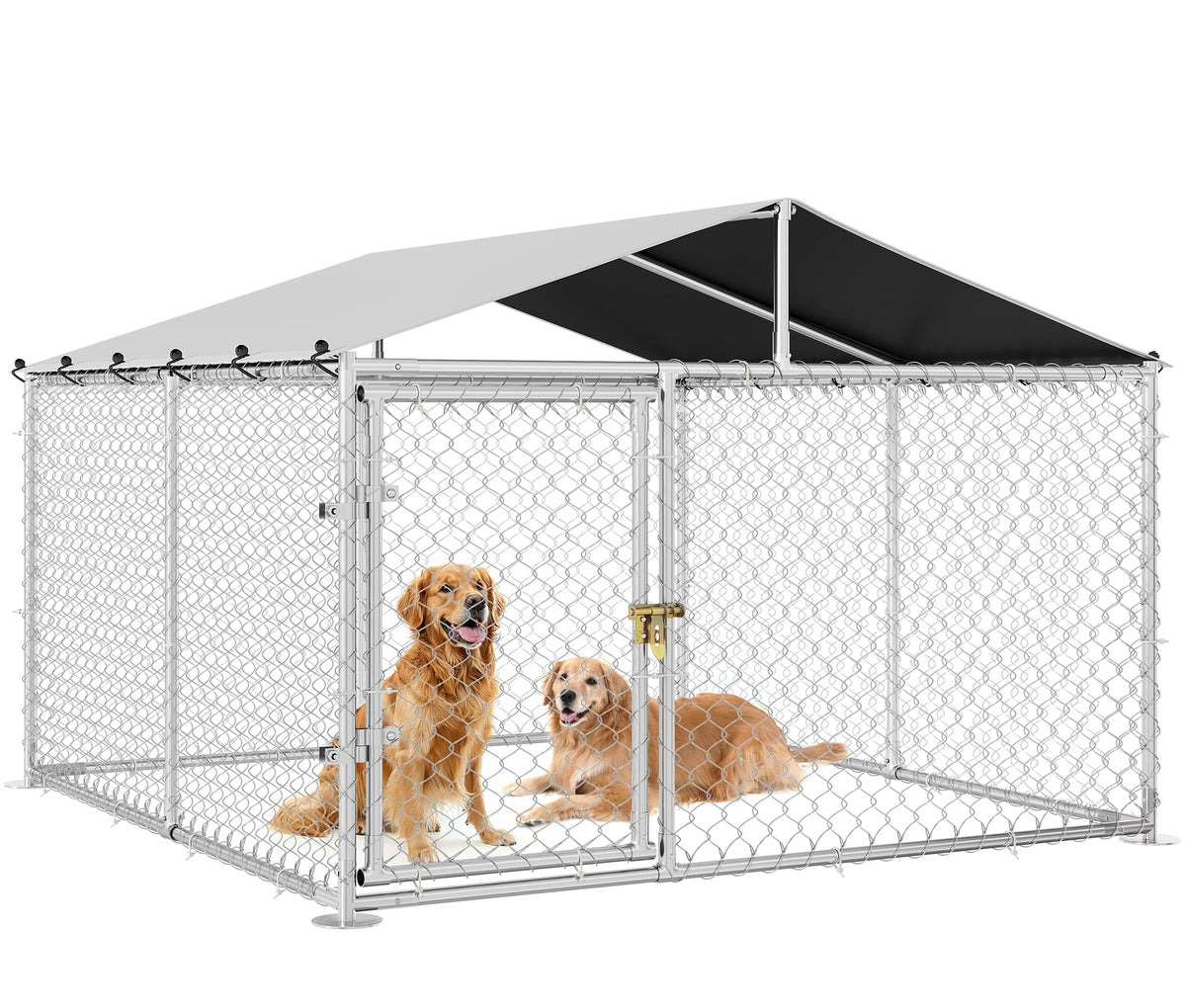 DWVO 7.5'x7.5' Outdoor Dog Enclosure with Roof Dog Kennel Outside with Metal Gate, Dog House Large Dogs for Yard
