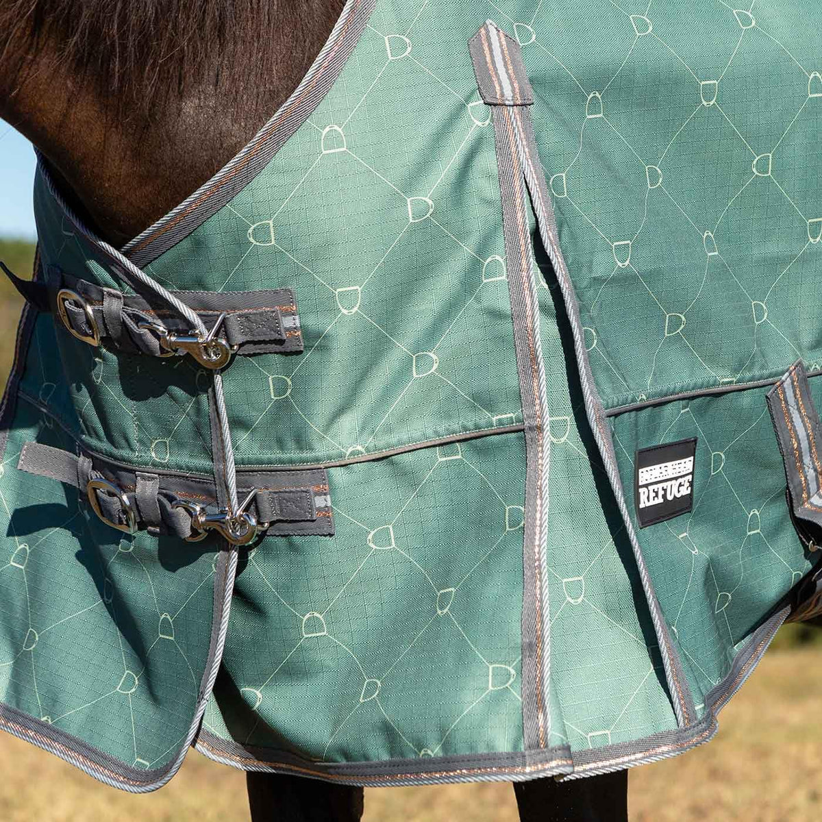 Jeffers 1200D Standard Neck Turnout Blanket, 240G, 69" - Spruce Stirrup Horse Blanket with Criss Cross Surcingle and Hind Leg Straps | Waterproof & Breathable | Medium Weight Weather Protection