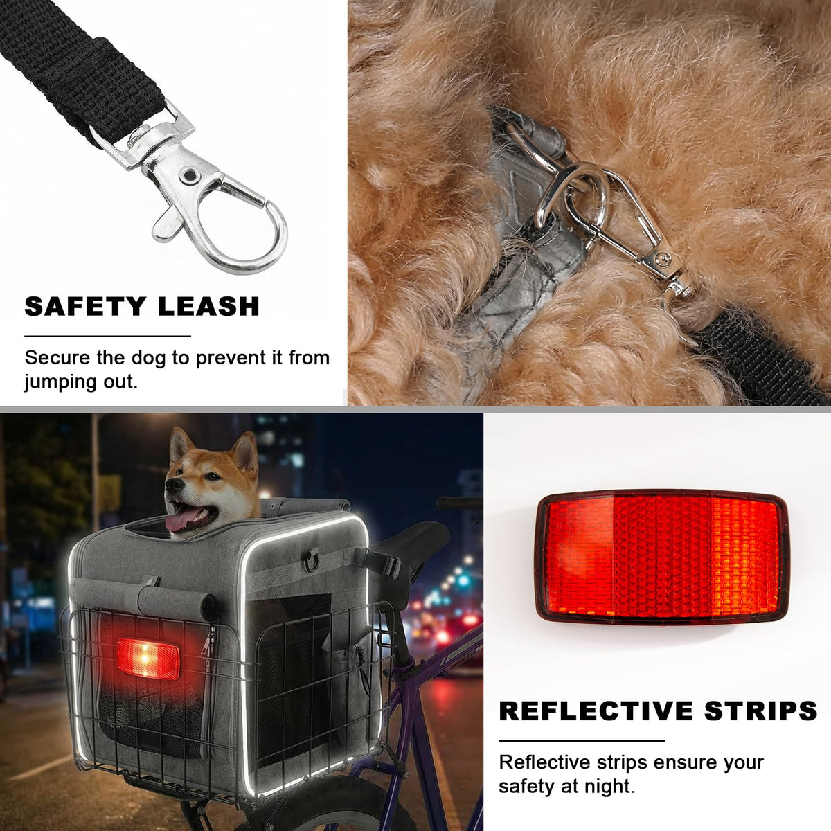 Foldable Dog Bike Rear Basket with Safety Leash & Padded Liner Pet Carrier for Small to Medium Dogs & Cats up to 22 lbs, Quick-Install Rear Bicycle Carrier for Travel