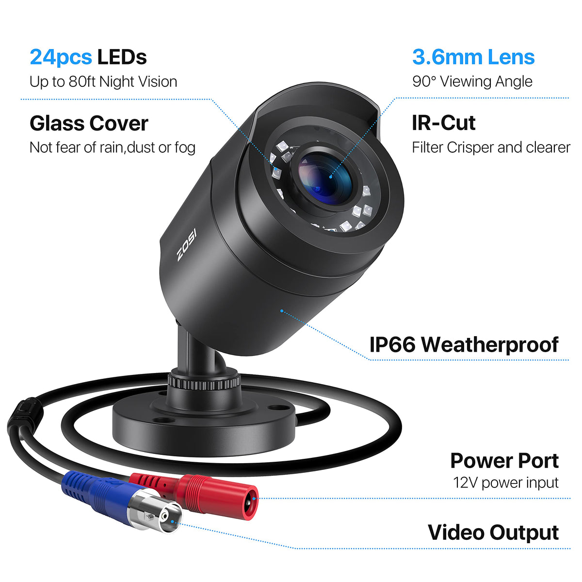 ZOSI 4 Pack 1080P HD TVI Wired Security Cameras, Outdoor Indoor Bullet Cam 80ft Night Vision, IP66 Weatherproof, for 1080P/5MP/4K HD TVI Analog CCTV DVR Home Surveillance System