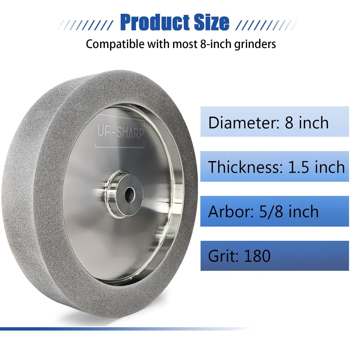 Mega Square CBN Grinding Wheel 8 inch 320 Grit,1.5 inch Wide 5/8" Arbor,Sharpening Woodturning Tool、Knife,Vibration-Free,Cooler Grinding,No Dressing Required,Less Abrasive Dust