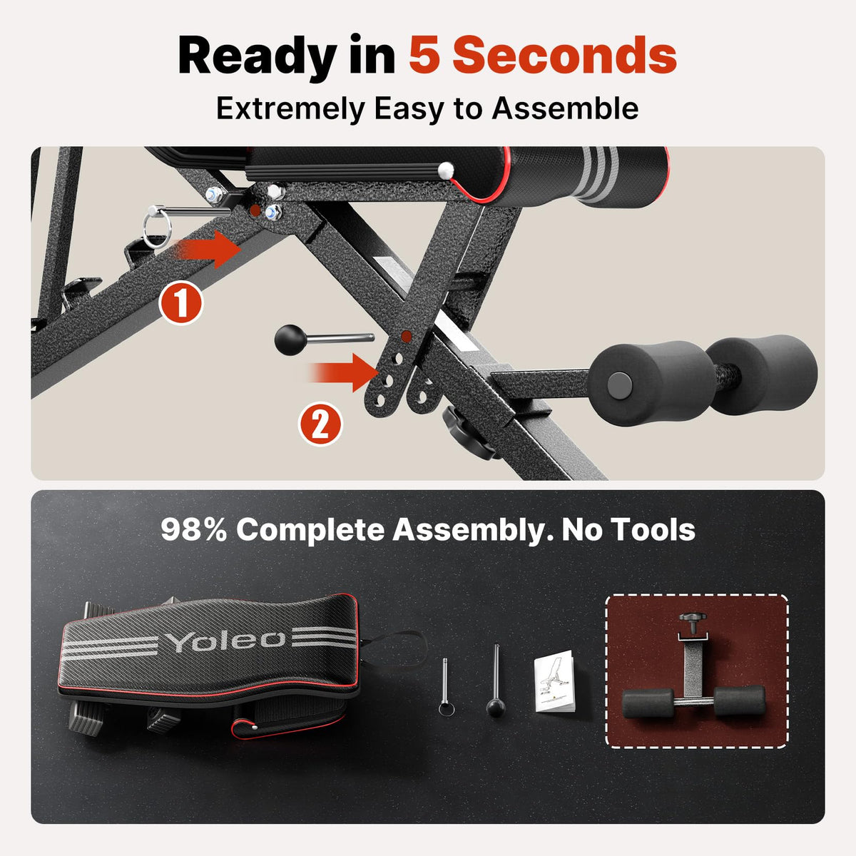 YOLEO Adjustable Weight Bench, ASTM-Certified 827LBS 98% Pre-Assembled, 84-90 Positions Incline Decline Flat, Foldable Gym Bench with Wider Seat for Home Gym(L-XL)
