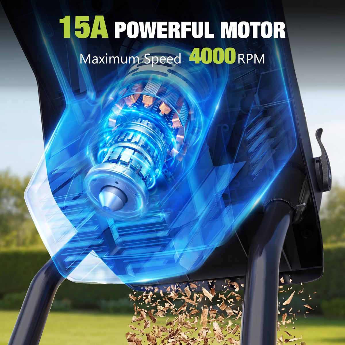 Yeryork Electric Wood Chipper, Max 1.8" Cutting Capacity Chipper Shredder 15-Amp Motor, 4000 RPM, 21:1 Reduction Ratio with Dual Safety Protection, Efficient Mulcher for Yard Waste and Branches