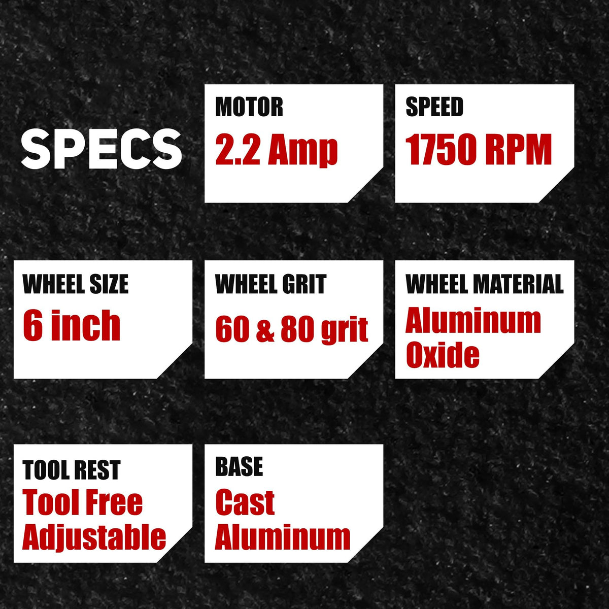 BUCKTOOL 6" 1/3HP Low Speed Bench Grinder,High Precision Wobble Free Wheels Table Grinder with 1750RPM,60&80 Grit AO Wheel,Eye Shield,Spark Arrestor for Chisels,Plane Irons,Axes,Knives