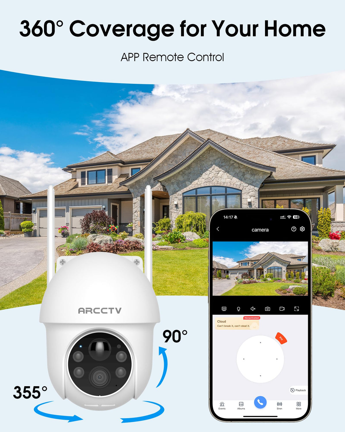 ARCCTV Solar Security Cameras Wireless Outdoor, 2 Pack 4MP 2.5K HD, 360° View, 2.4G/5G Dual Band WiFi, Battery Powered, Night Vision with Spotlight, 2-Way Audio, PIR Motion Sensor