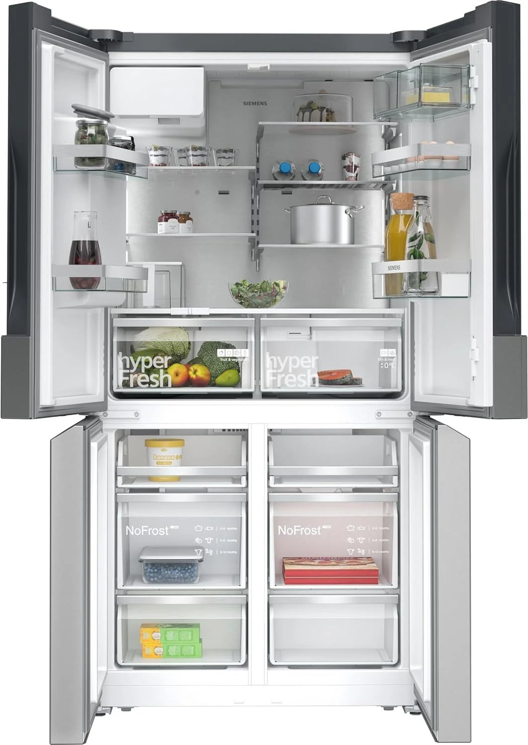 2026 SIEMENS KF96NVPEA iQ300 multi-door refrigerator, 183 x 91 cm, 405 L cooling & 200 L freezing, hyperFresh longer freshnes