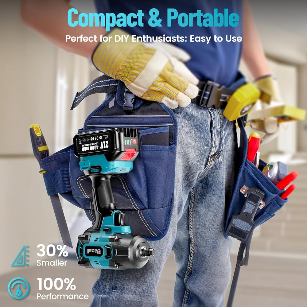2026 Uaoaii 1000 Nm Brushless Cordless Impact Wrench with 4000mAh Battery, Adapter and 5 Sockets